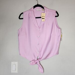 NWT Tommy Bahama 100% Silk Tie Front Collared Sleeveless Top Size 12 Purple